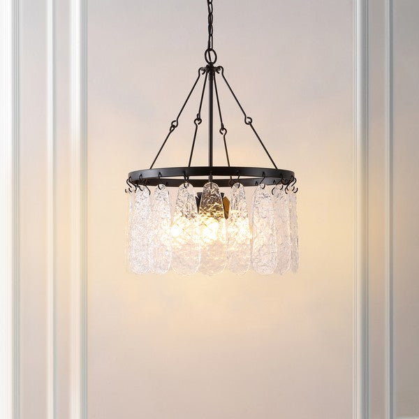 SELENE, 4 LICHT, 20 ZOLL, SCHWARZ/KLAR, EISEN/GLAS CHANDELIER