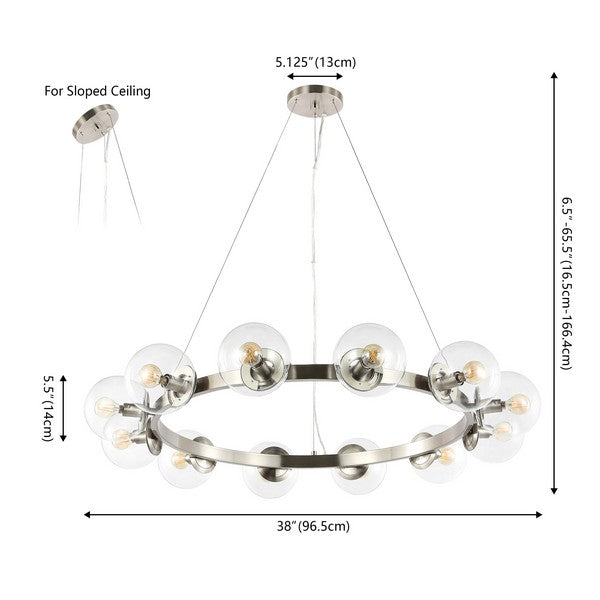 RYLIAN, 12 LIGHT, 38 INCH, IRON/GLASS CHANDELIER