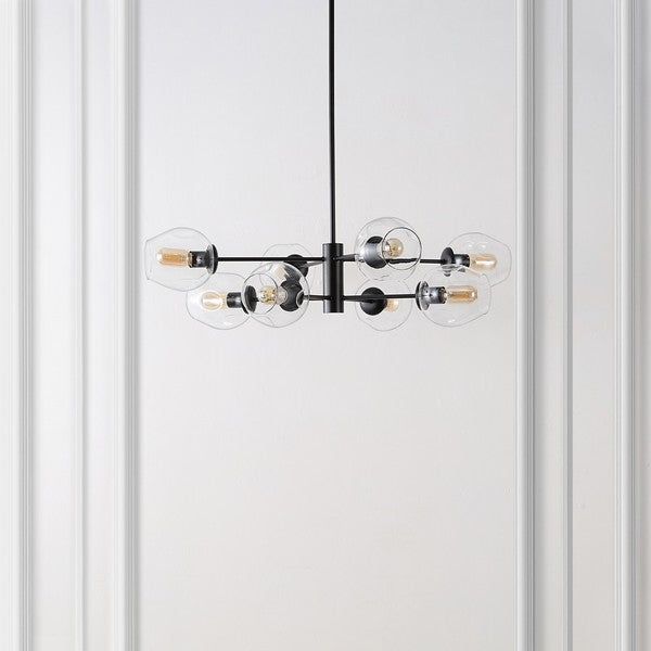 PYTHEA, 8 LIGHT, 36.5 INCH, BLACK, IRON/GLASS CHANDELIER