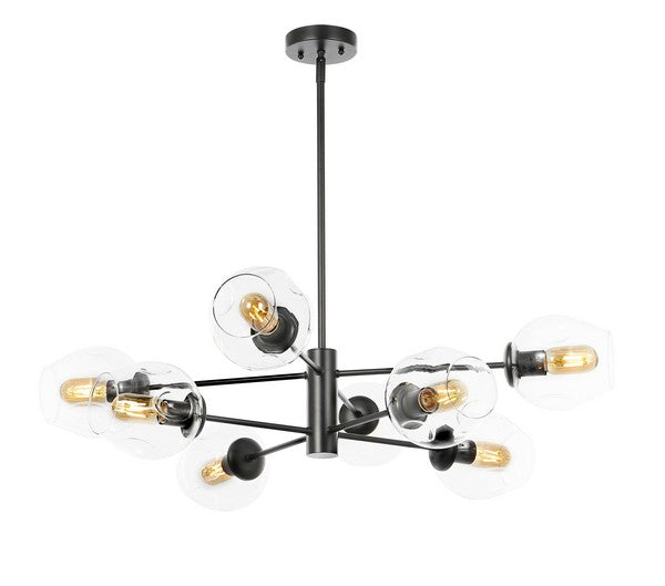 PYTHEA, 8 LIGHT, 36.5 INCH, BLACK, IRON/GLASS CHANDELIER