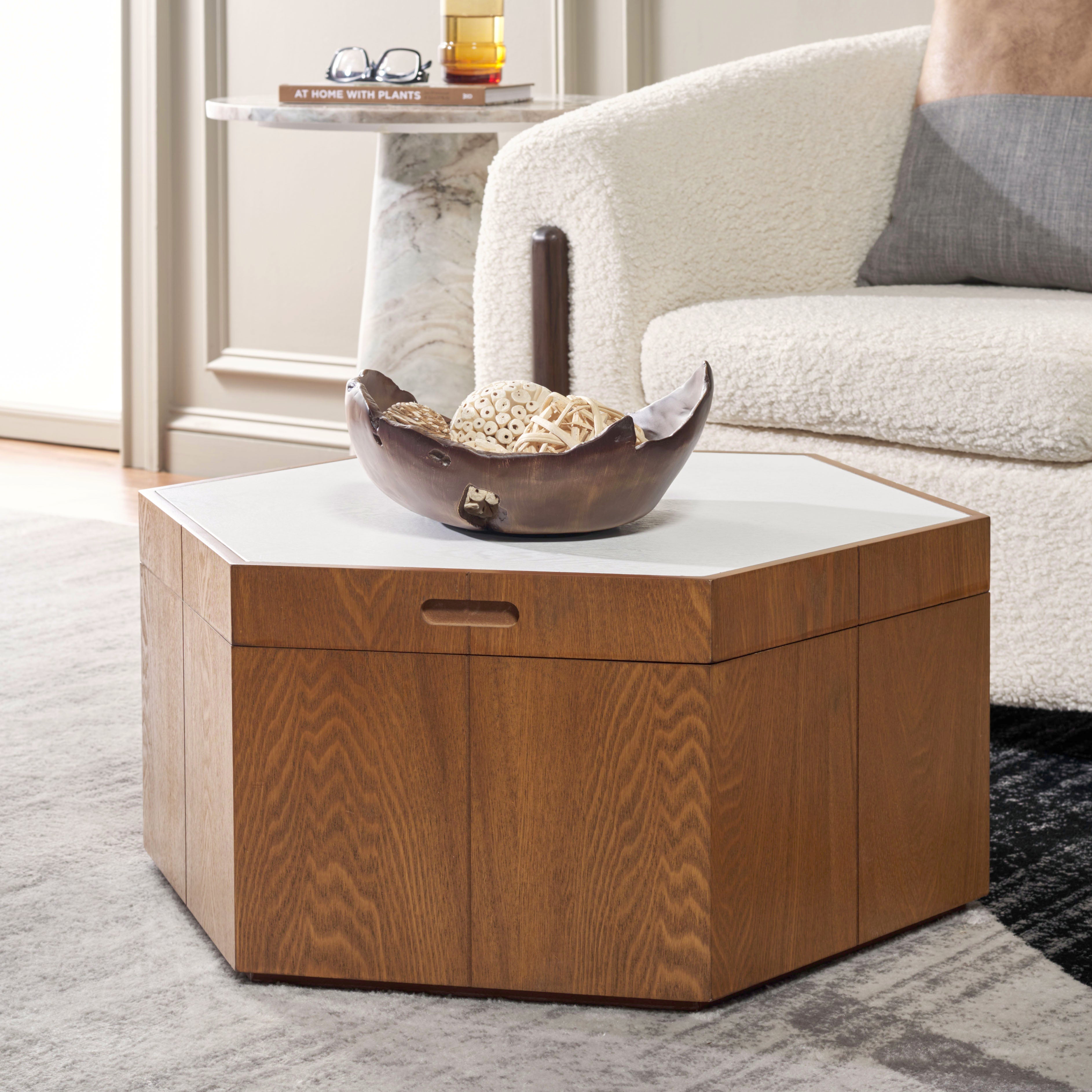 RAFAELA HEXAGON TRAY TOP COFFEE TABLE WITH STORAGE